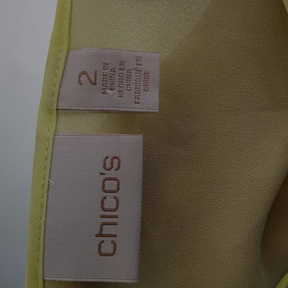Chico's Blouse Women 2 US L Yellow Asymmetrical Sharkbite Henley Long Sleeve Top